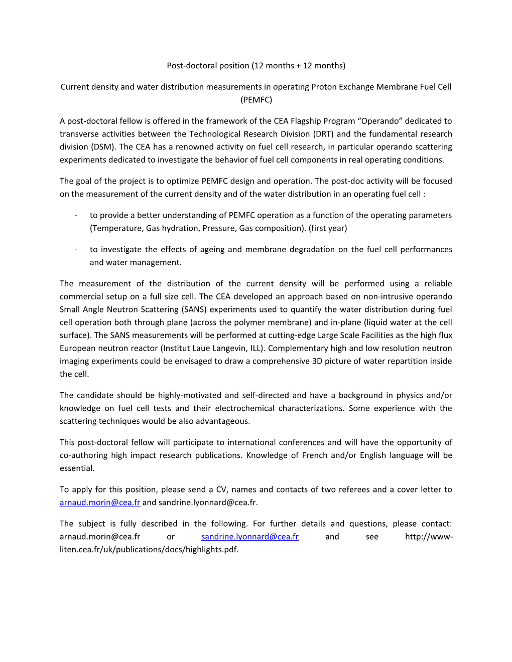 Post-Doctoral Position (12 Months + 12 Months)