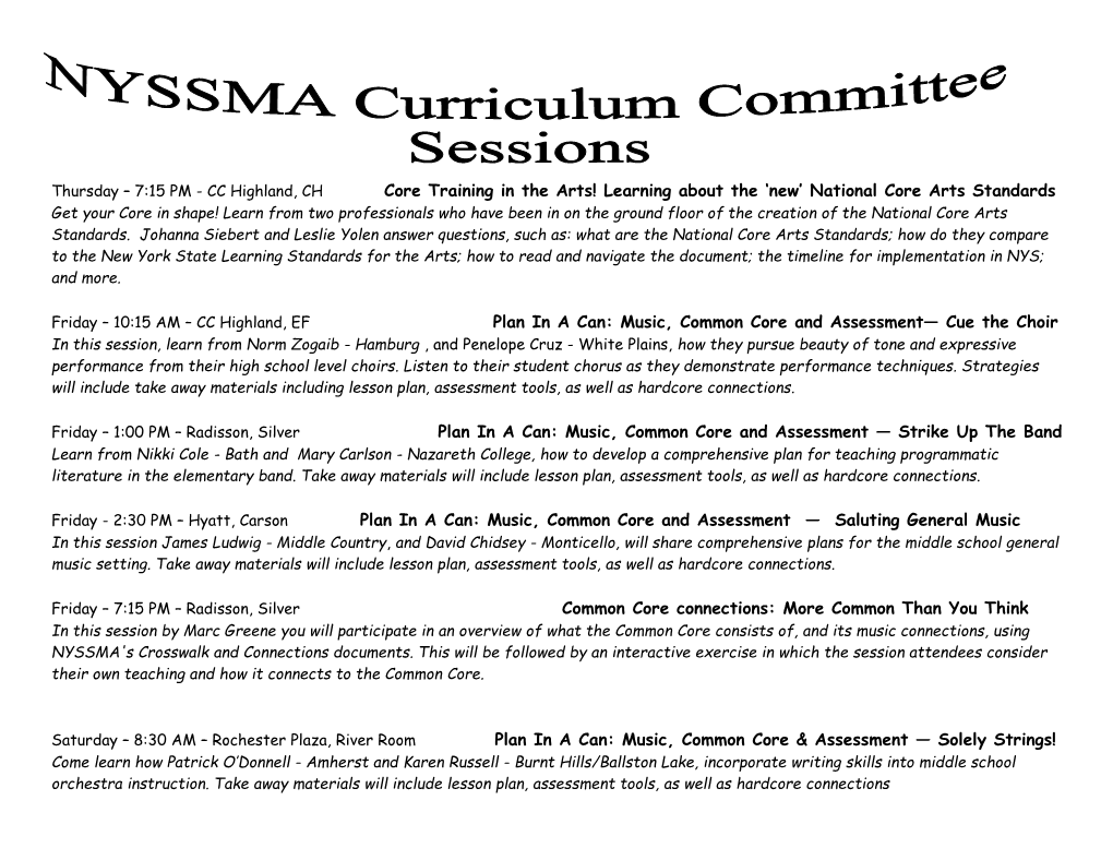 NYSSMA Curriculum Committee Sessions