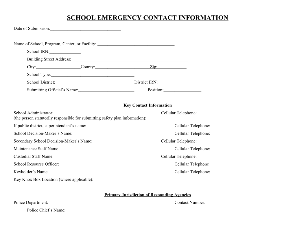 School Emergency Contact Information