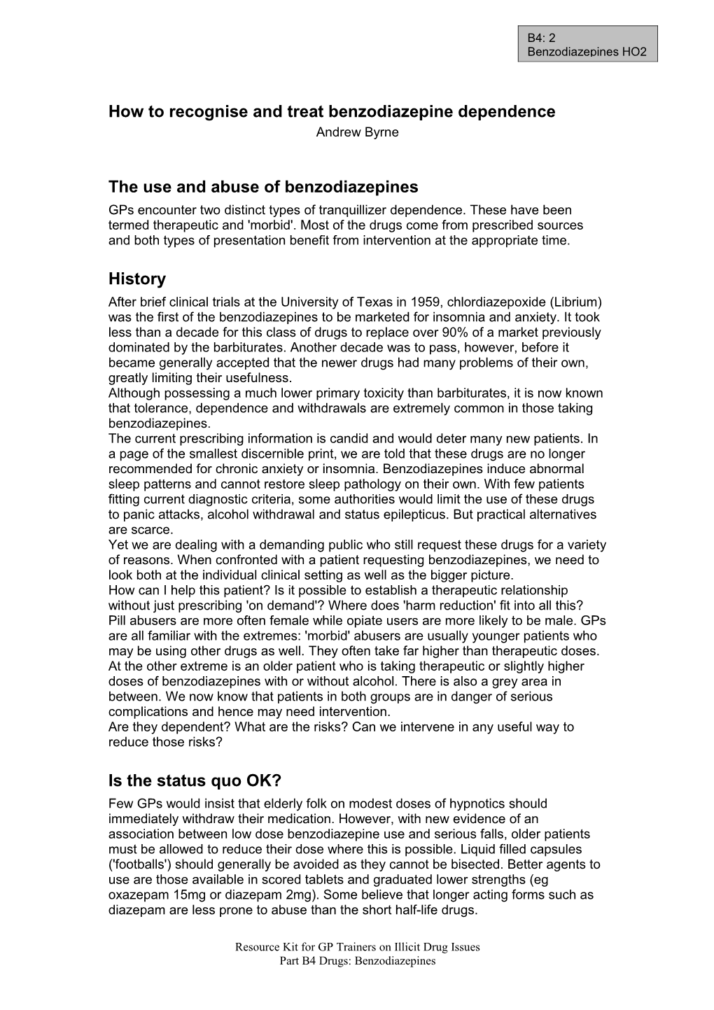 How to Recognise and Treat Benzodiazepine Dependence