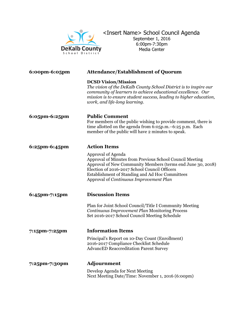 6:00Pm-6:05Pmattendance/Establishment of Quorum