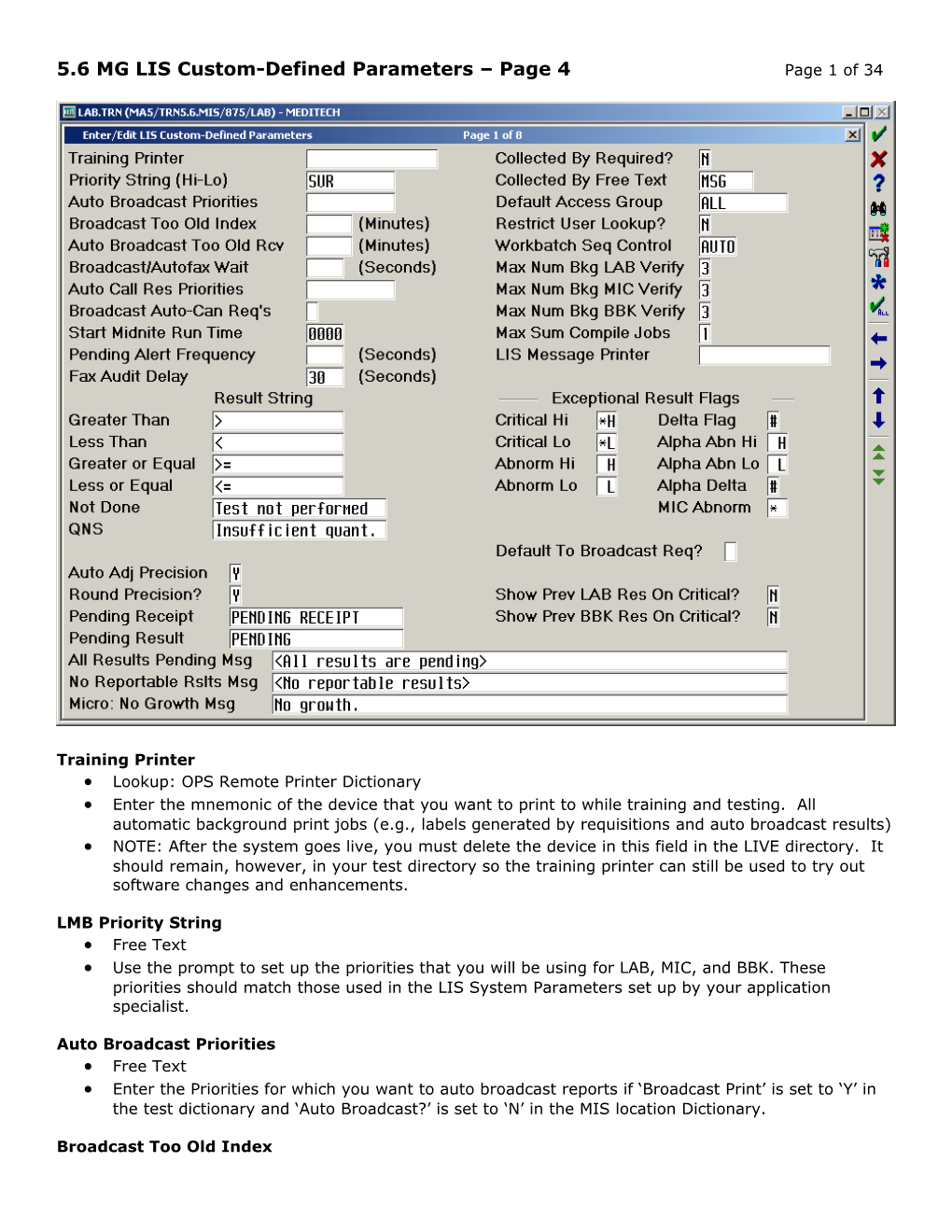 5.6 MG LIS Custom-Defined Parameters Page 8 Page 1 of 34