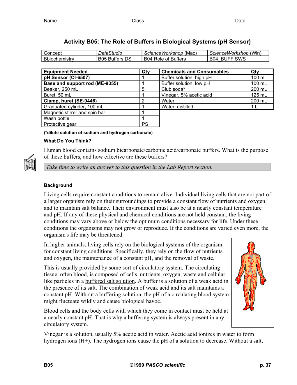 Activity B04: the Role of Buffers in Biological Systems (Ph Sensor)