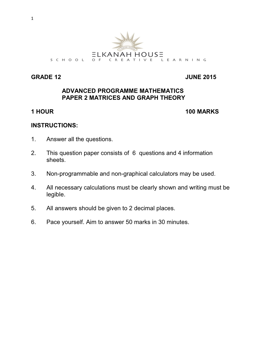 Paper 2 Matrices and Graph Theory