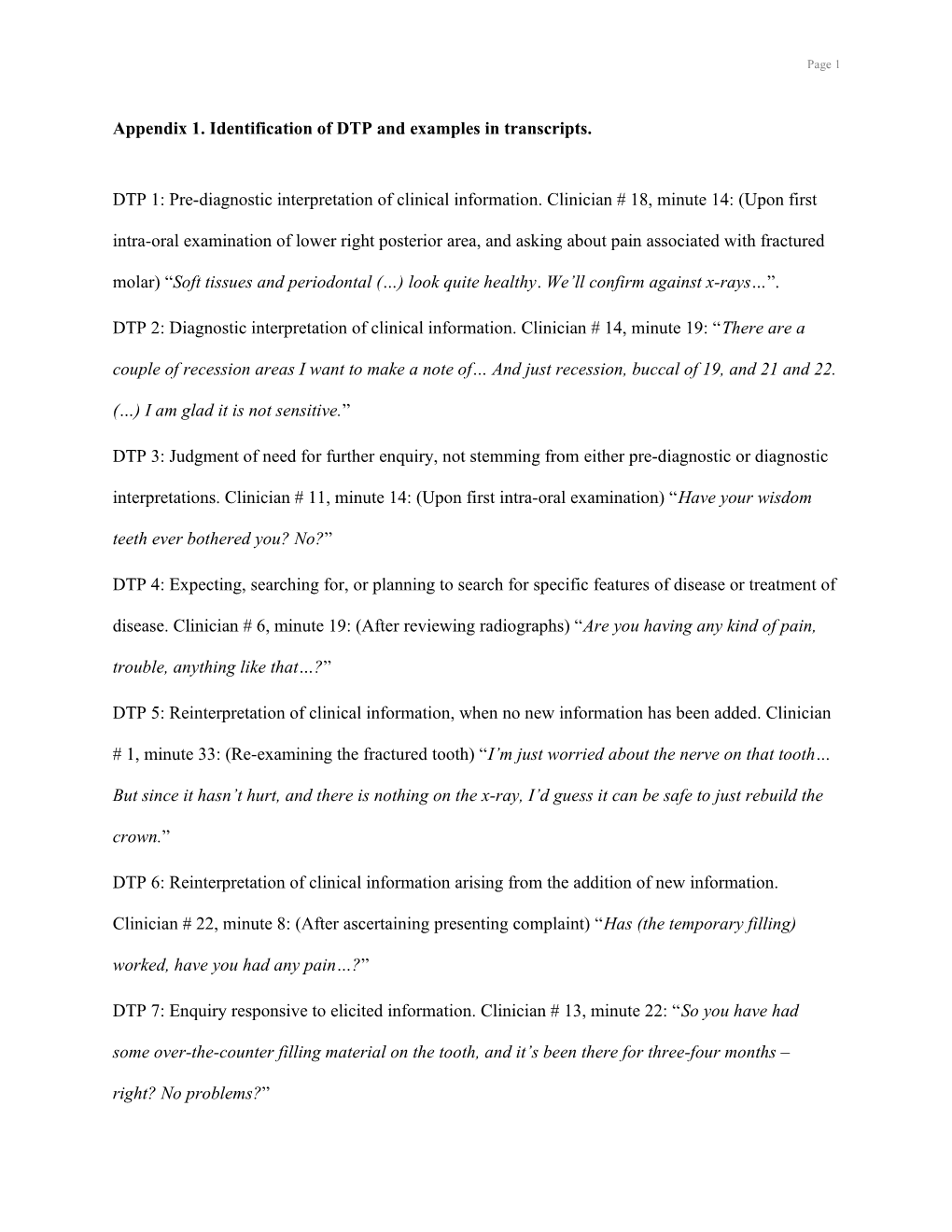 Appendix 1. Identification of DTP and Examples in Transcripts