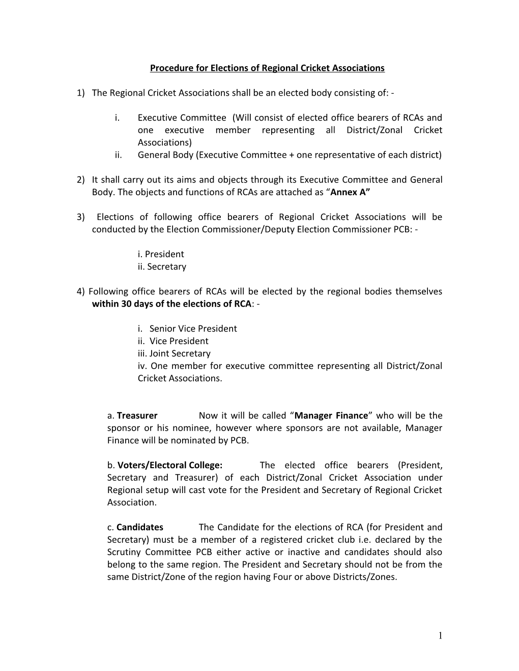 Minutes of the Meeting of Technical Committee for the Elections of Regional Cricket Association