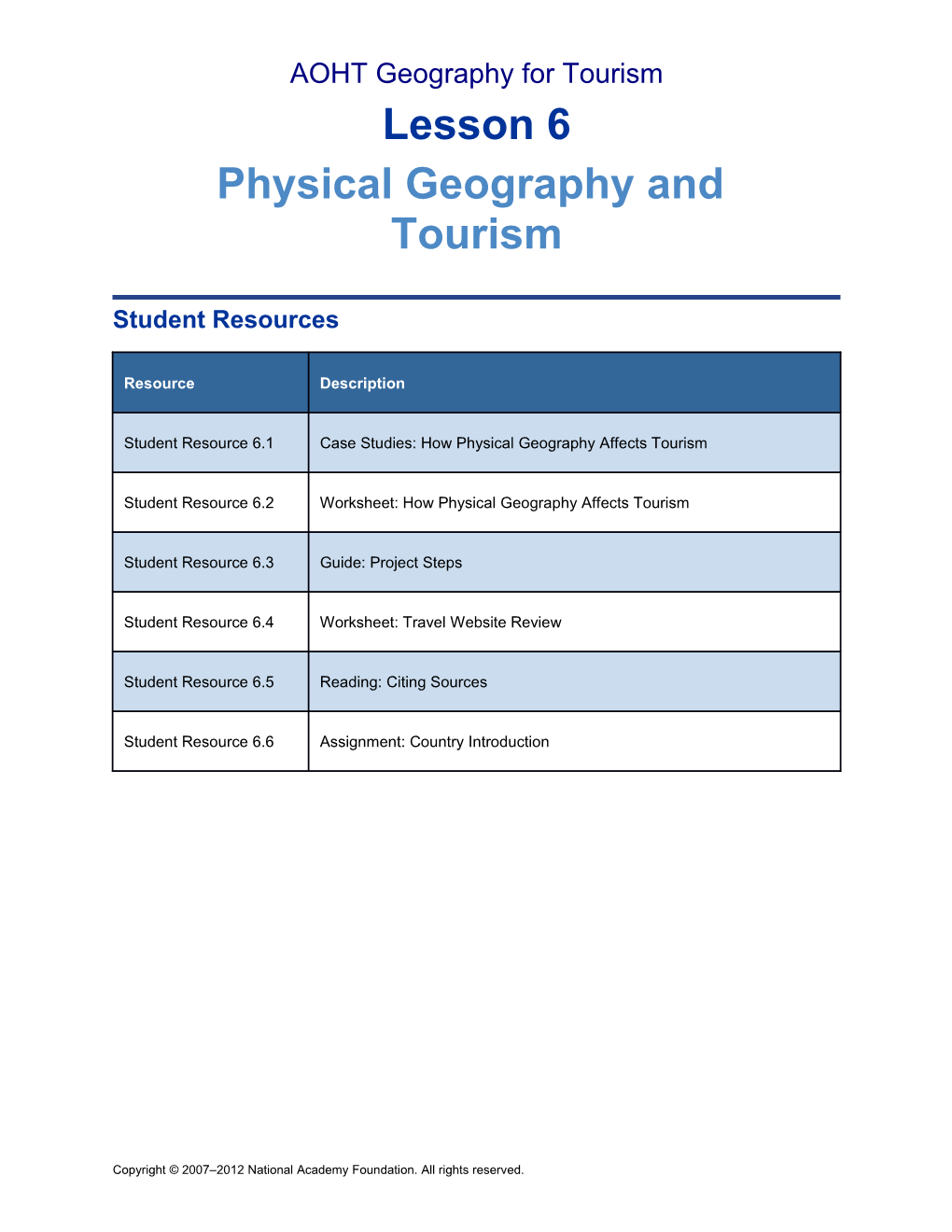 AOHT Geography for Tourism