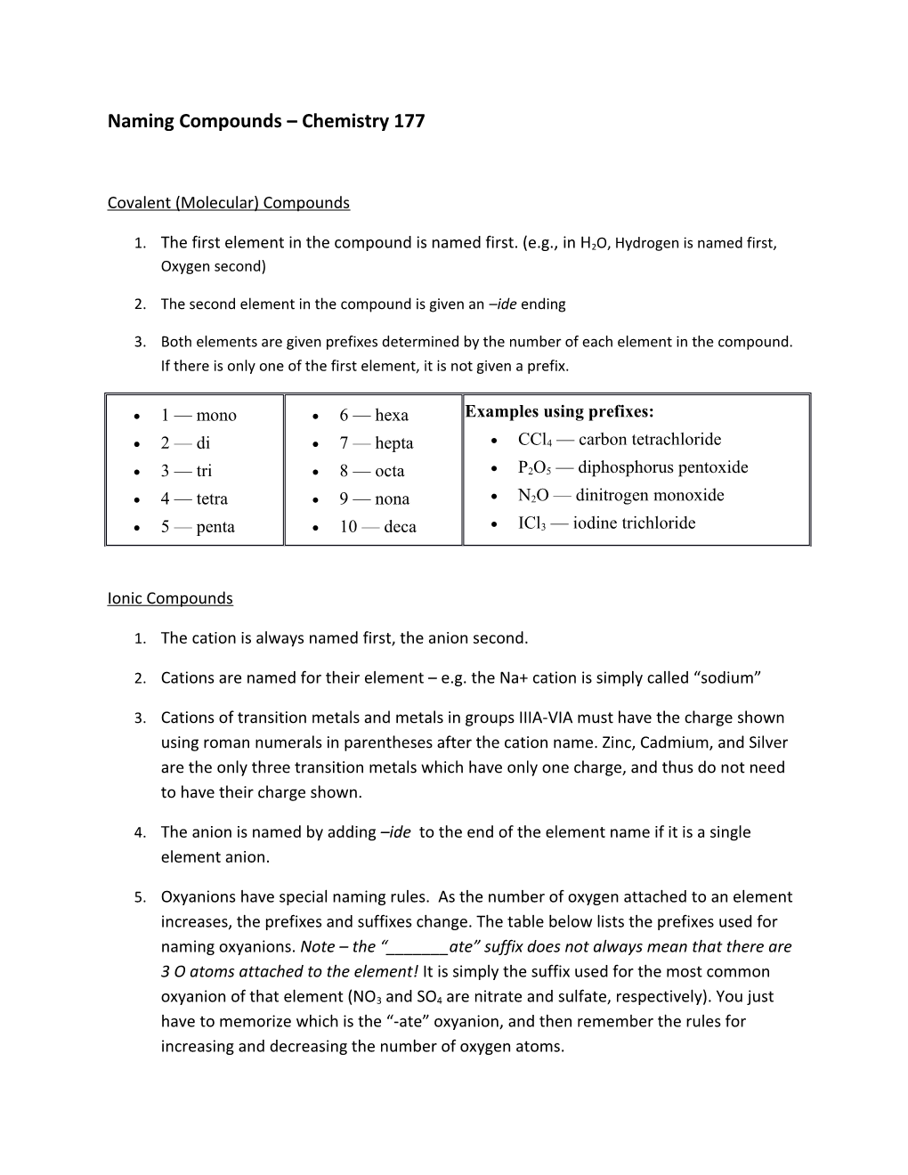 Naming Compounds Chemistry 177