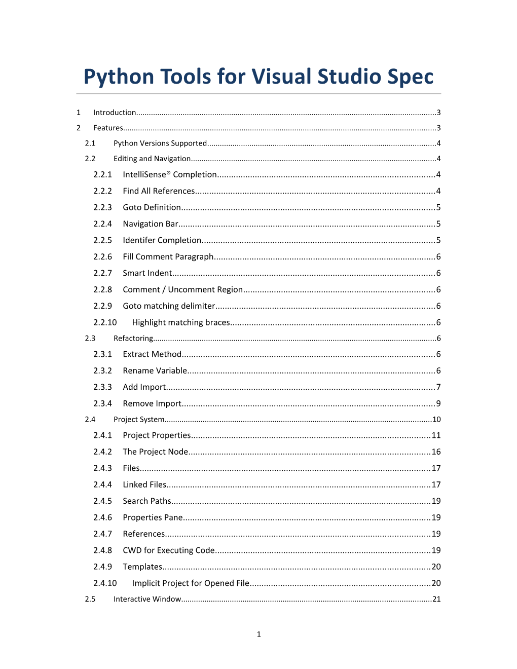 Pythontools for Visual Studio Spec