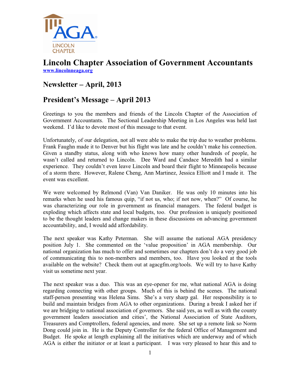 Lincoln Chapterassociation of Government Accountants