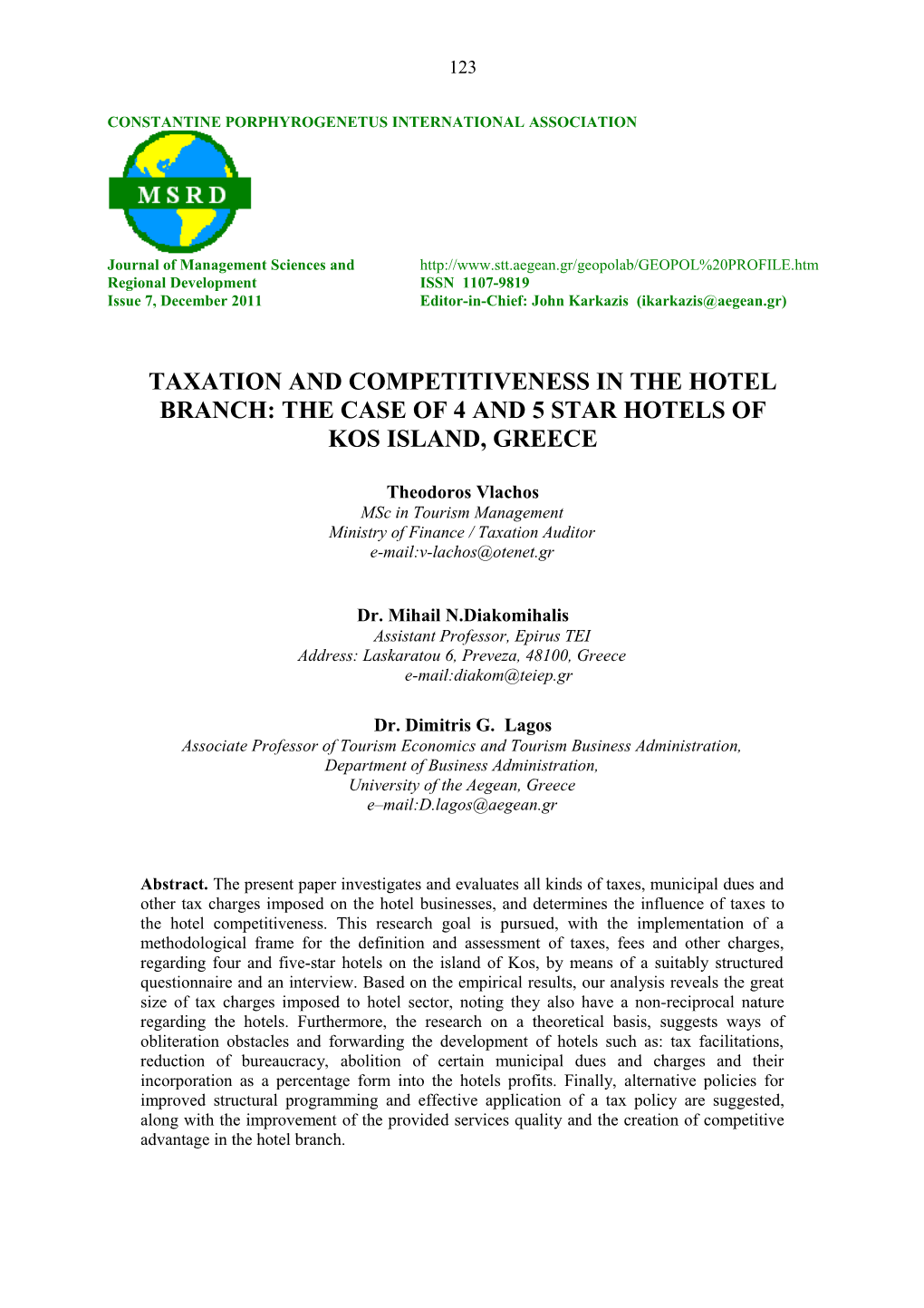 Private/MSRD 7 - Vlachos Diakomichalis Lagos - TAXATION and COMPETITIVENESS in the HOTEL