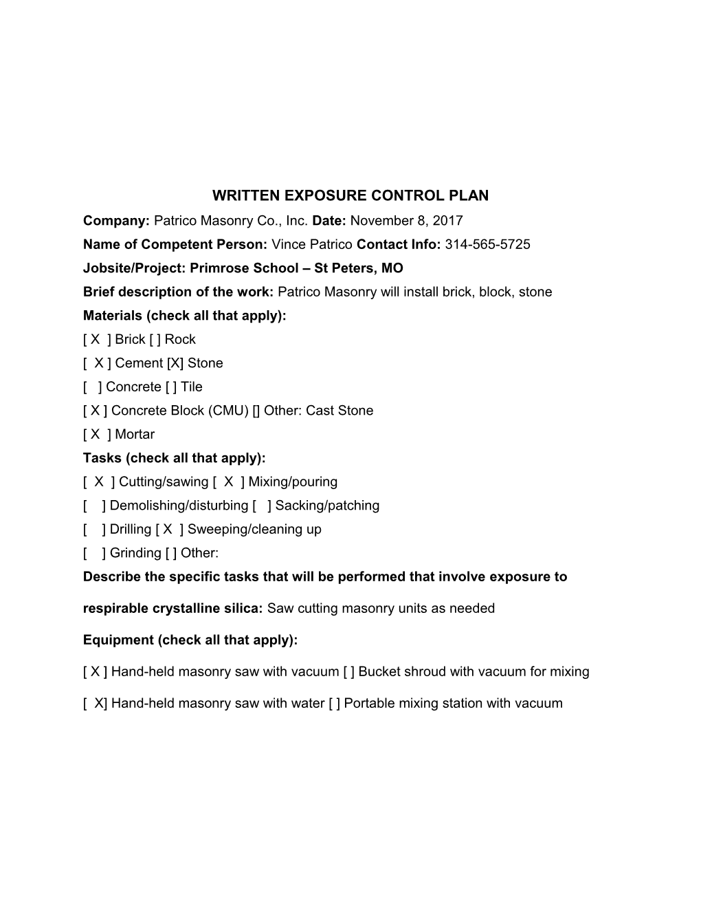 Written Exposure Control Plan