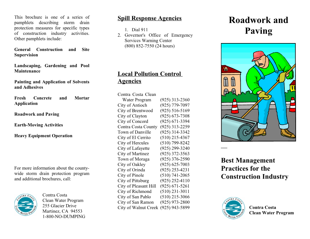 This Brochure Is One of a Series of Pamphlets Describing Storm Drain Protection Measures