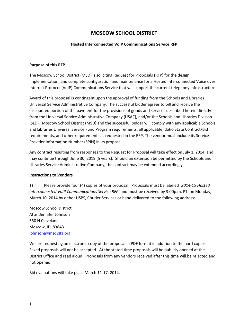 Hosted Interconnected Voip Communications Service RFP