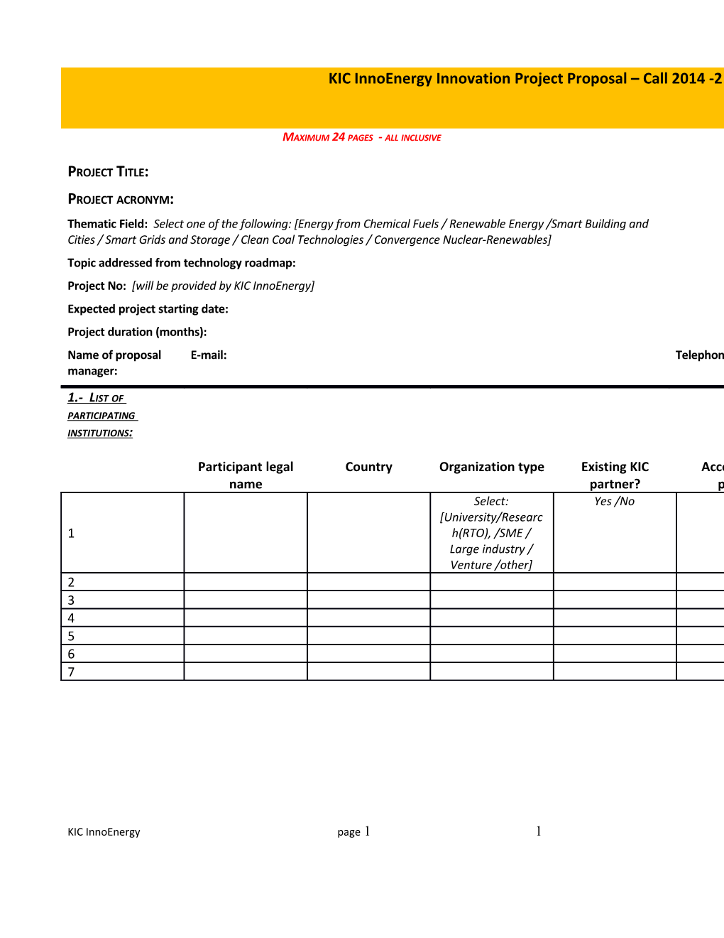 Innoenergy Project Proposal Energy from Chemical Fuels