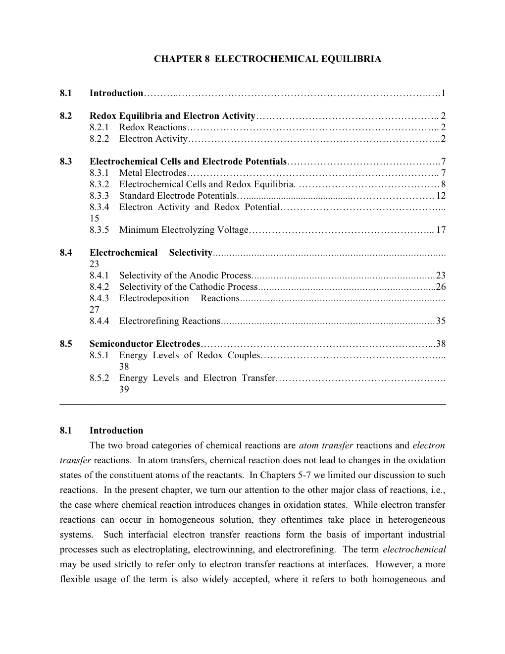 Chapter 8 Electrochemical Equilibria