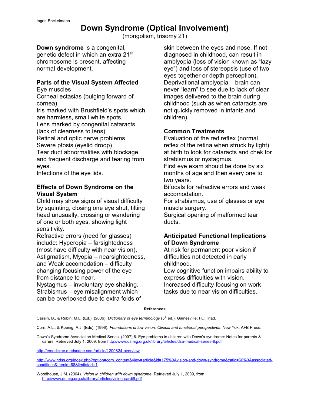 Down Syndrome (Optical Involvement)