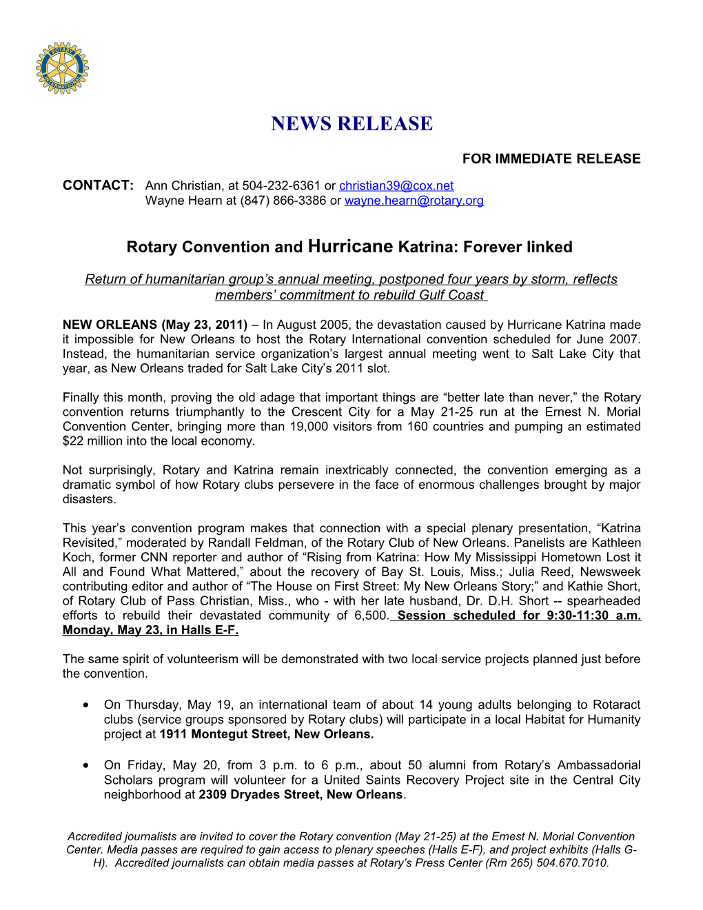 Rotary Convention and Hurricane Katrina: Forever Linked