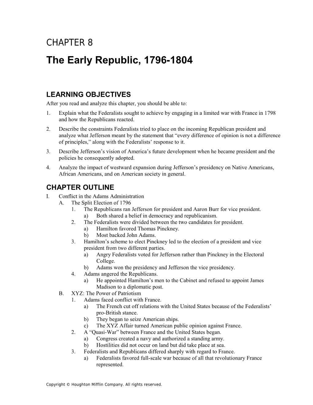 Chapter 8: the Early Republic, 1796-1804 1