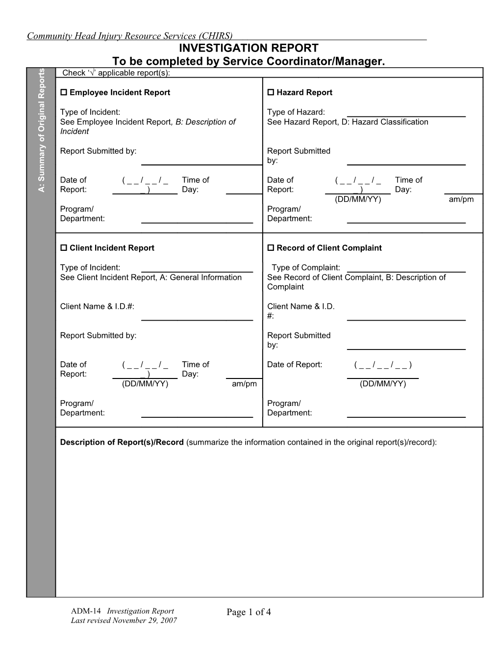 Investigation/ Follow up Report