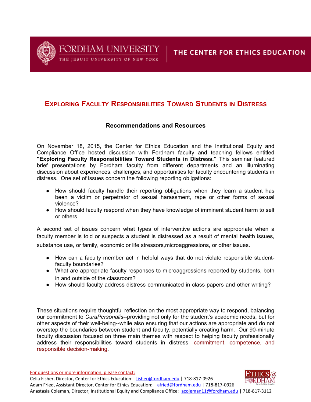 Exploring Faculty Responsibilities Toward Students in Distress