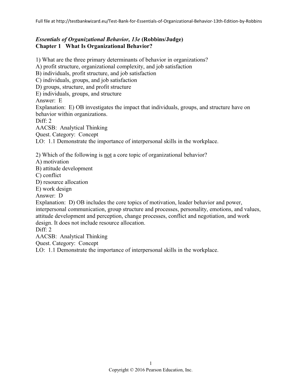 Essentials of Organizational Behavior, 13E (Robbins/Judge)