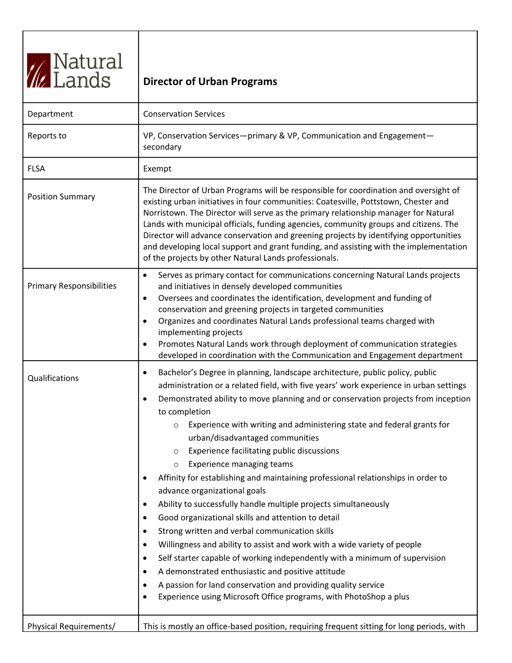 Organizes and Coordinates Natural Lands Professional Teams Charged with Implementing Projects