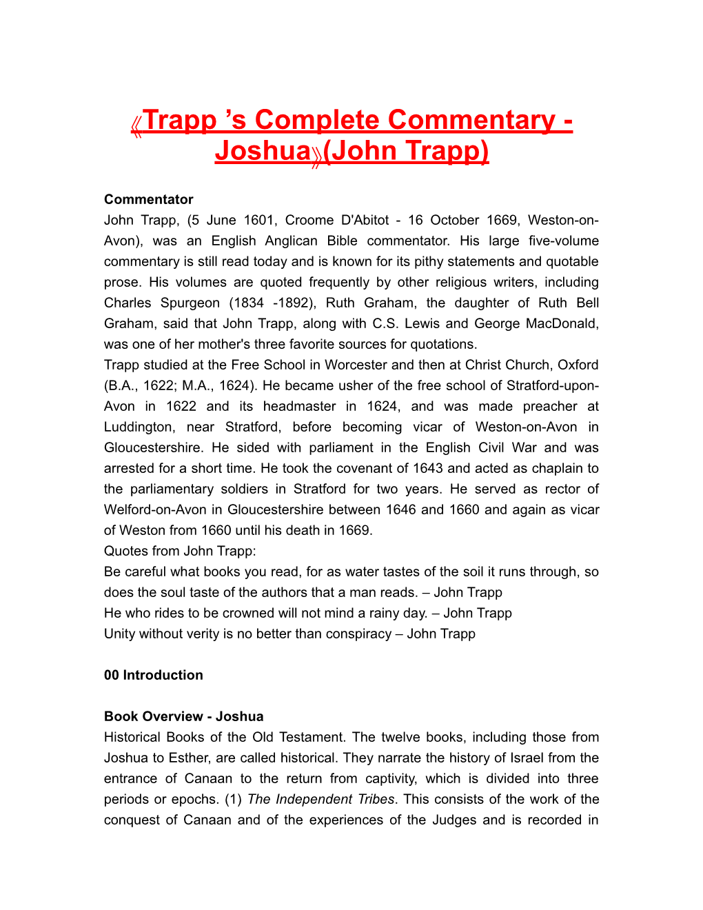 Trapp S Complete Commentary - Joshua (John Trapp)