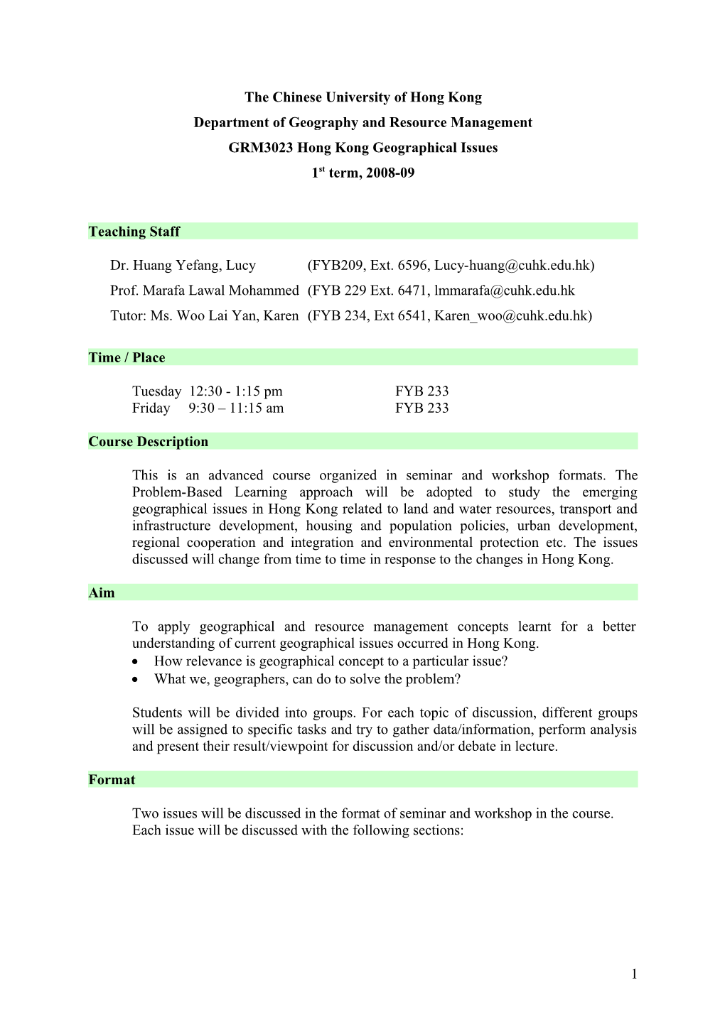 GRM3023 Hong Kong Geographical Issues