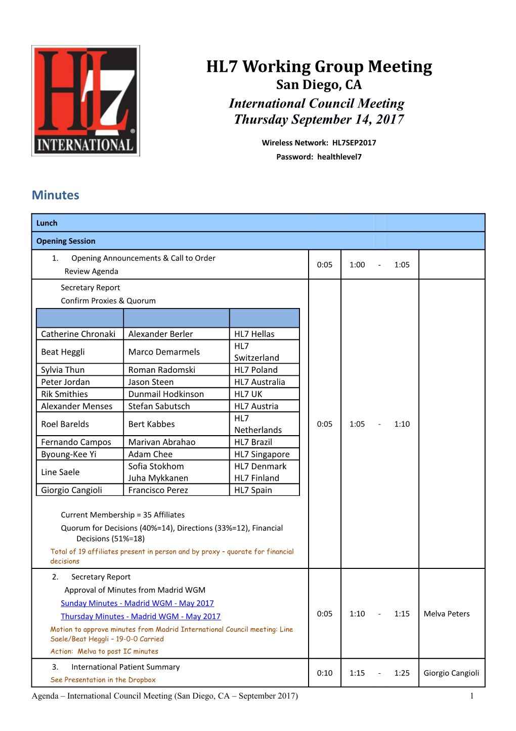 Opening Announcements & Call to Order