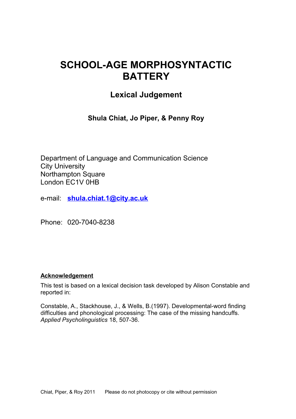 School-Age Morphosyntactic Battery