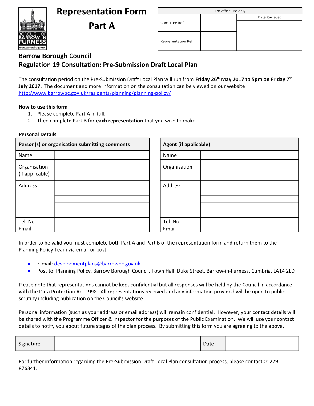 Regulation 19 Consultation: Pre-Submission Draft Local Plan