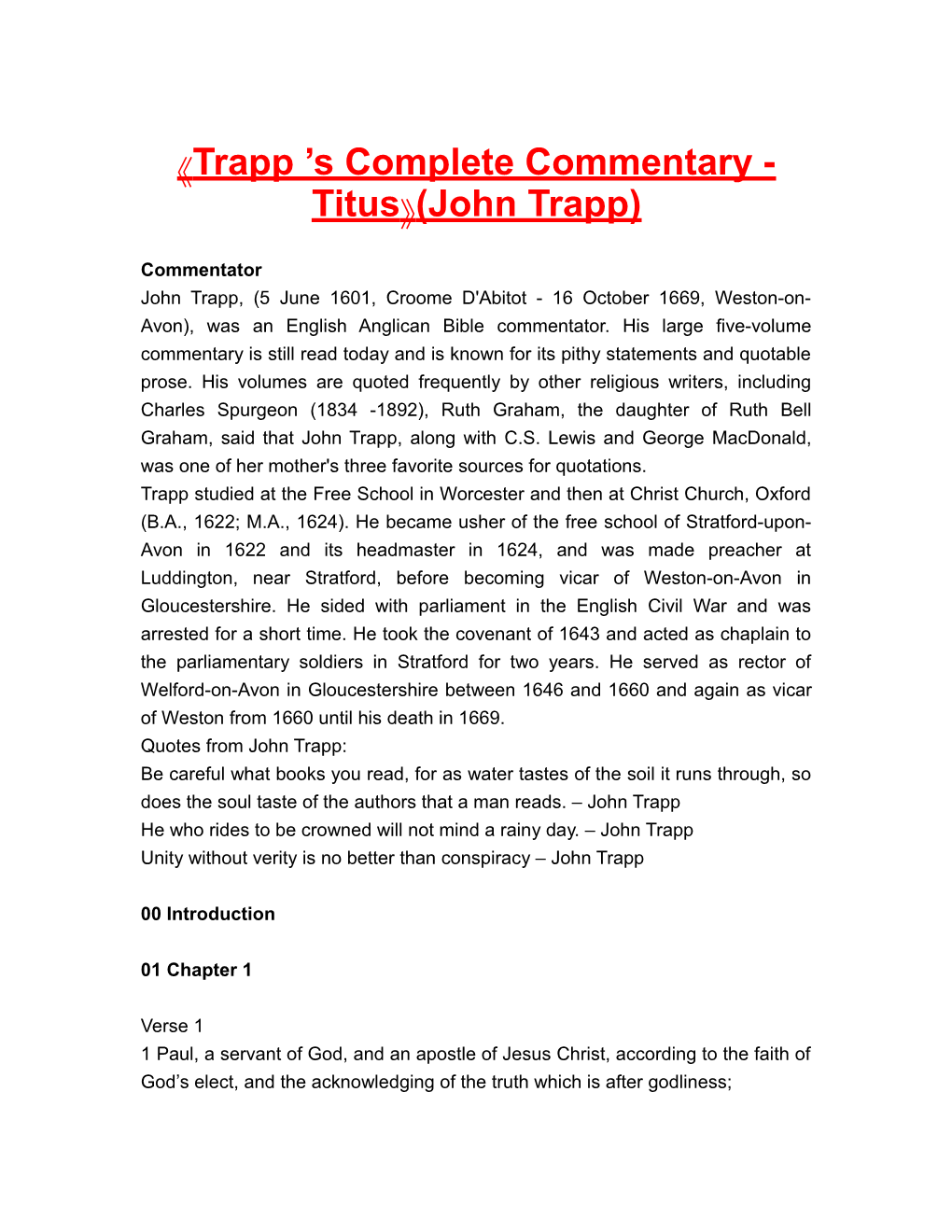 Trapp S Complete Commentary - Titus (John Trapp)