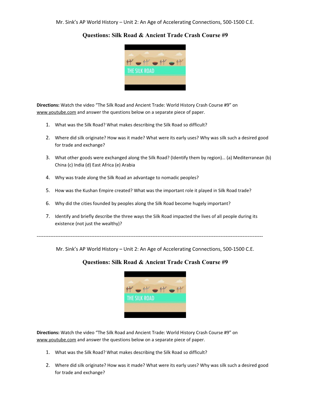 Questions: Silk Road & Ancient Trade Crash Course #9