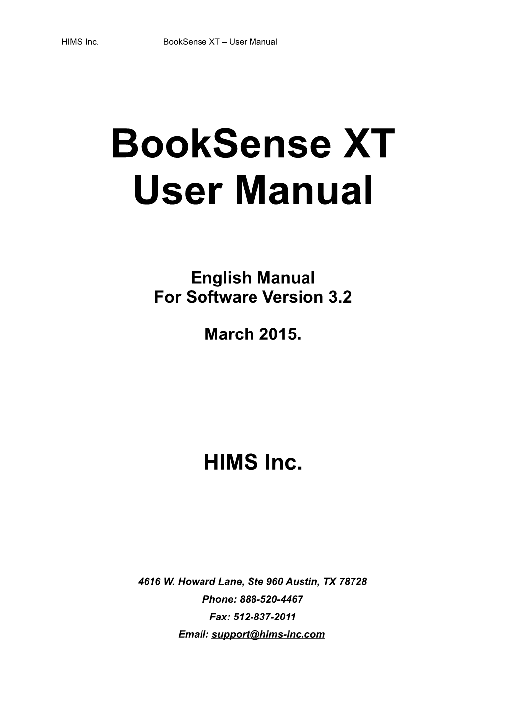 HIMS Inc.Booksense XT User Manual
