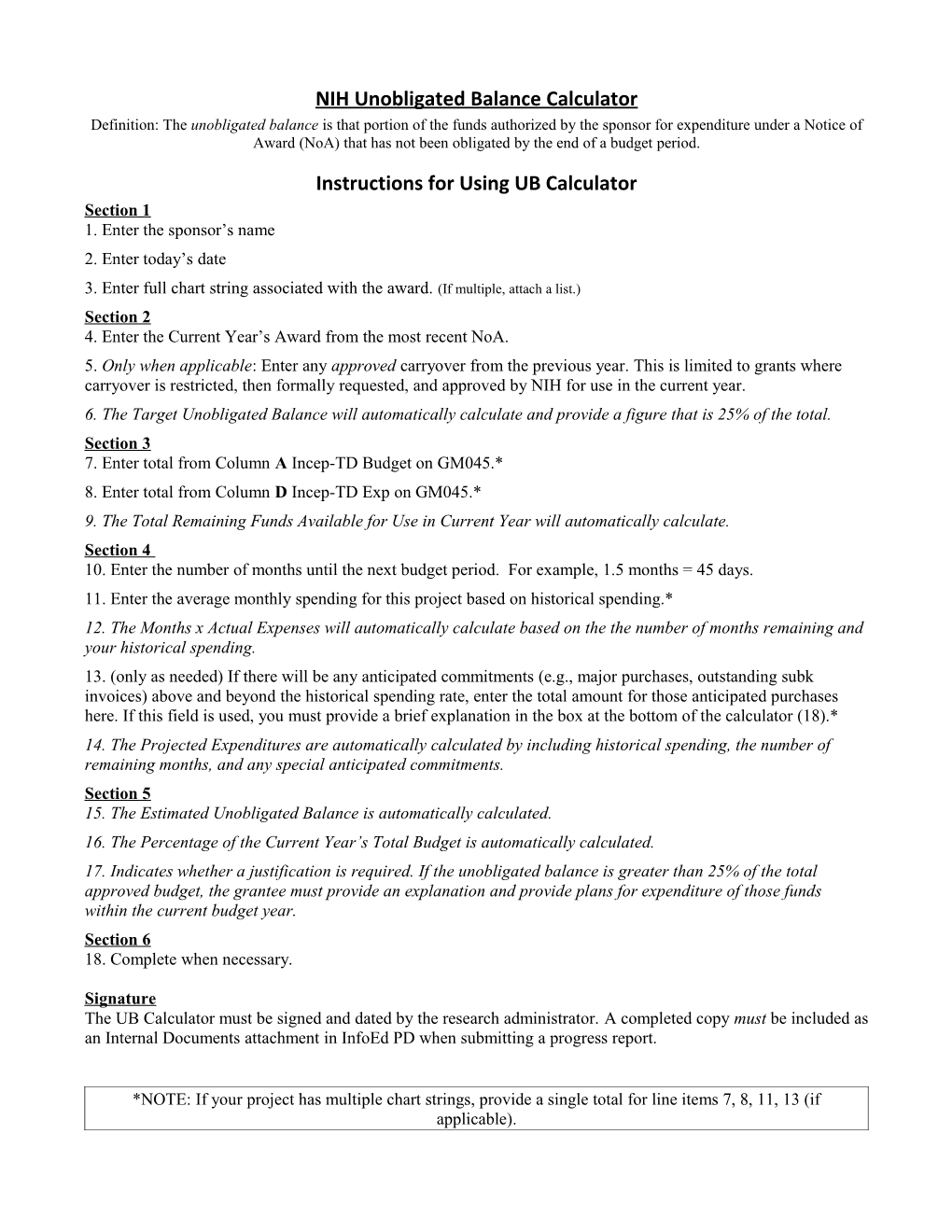 NIH Unobligated Balance Calculator