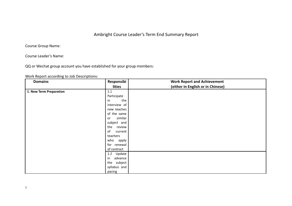 Ambright Course Leader S Term End Summary Report