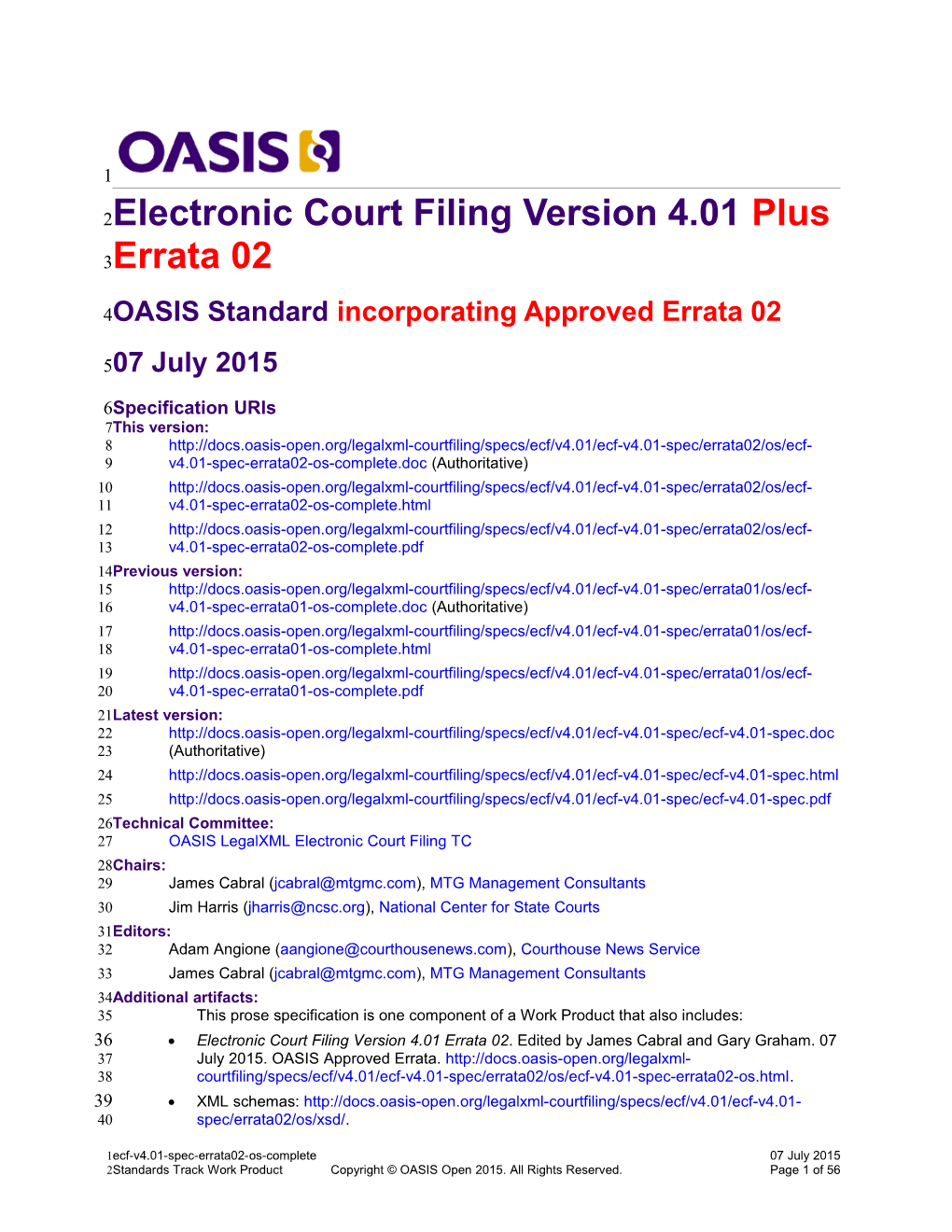 Electronic Court Filing Version 4.01 Plus Errata 02