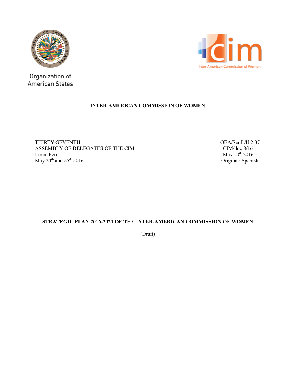 Inter-American Commission of Women (CIM) Strategic Plan 2016-2021