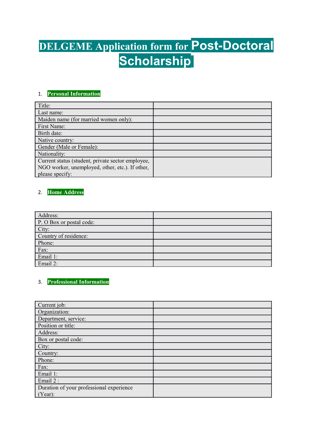 DELGEME Application Form for Post-Doctoral Scholarship