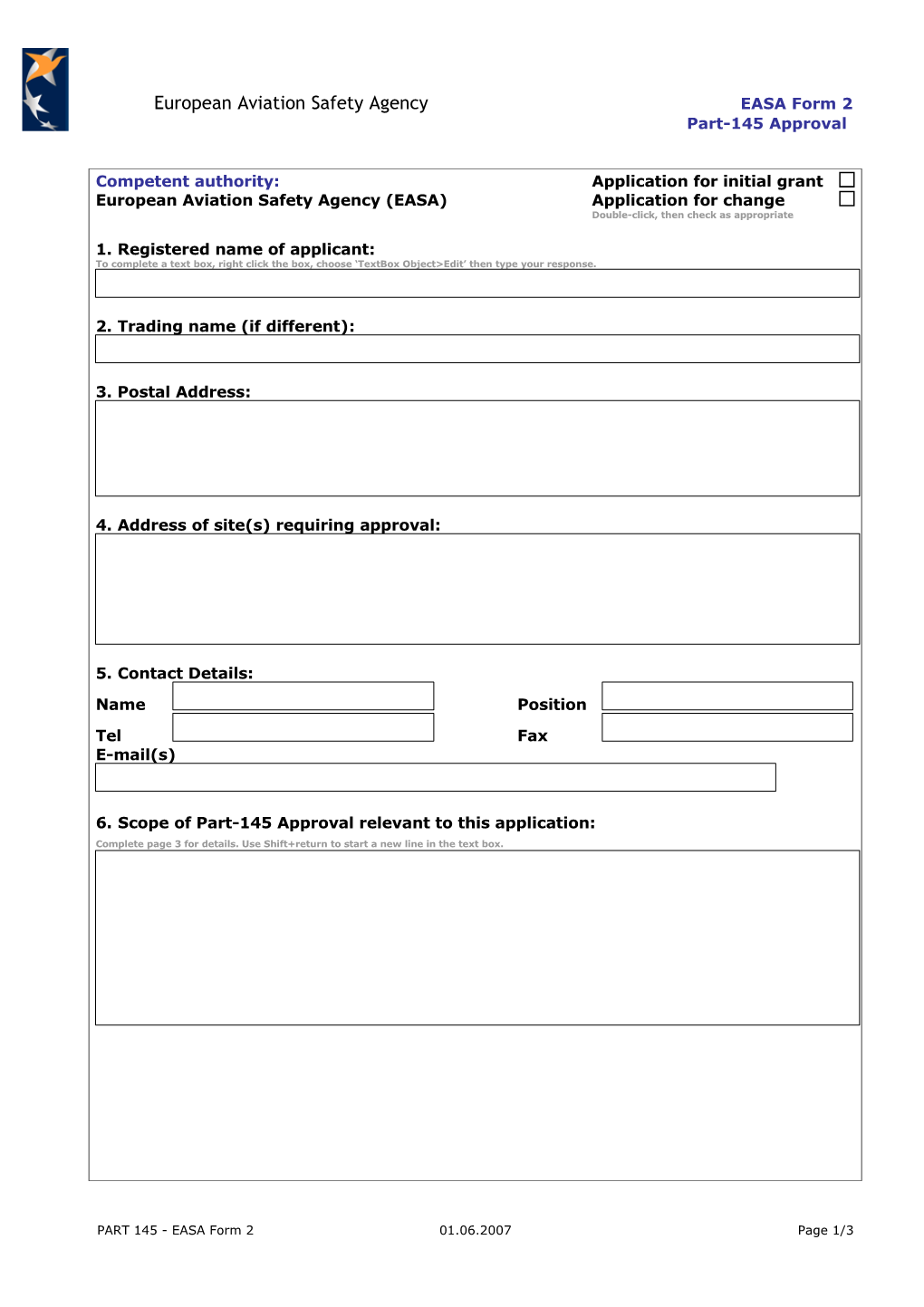 European Aviation Safety Agencyeasa Form 2Part-145 Approval