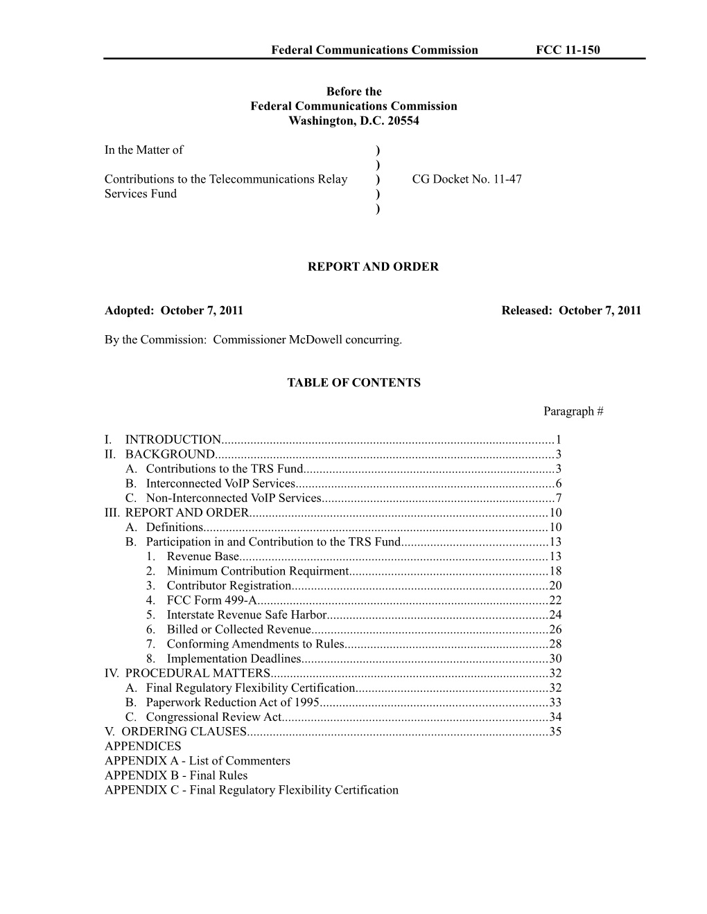 Federal Communications Commission FCC 11-150