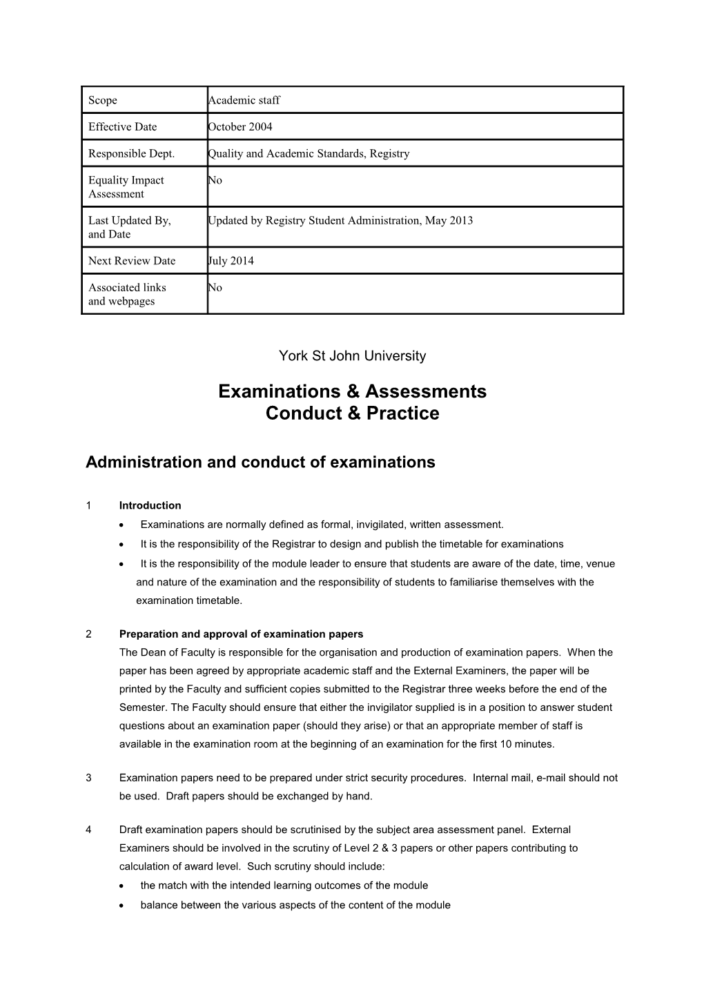 ASS4 Examinations and Assessments Conduct and Practice