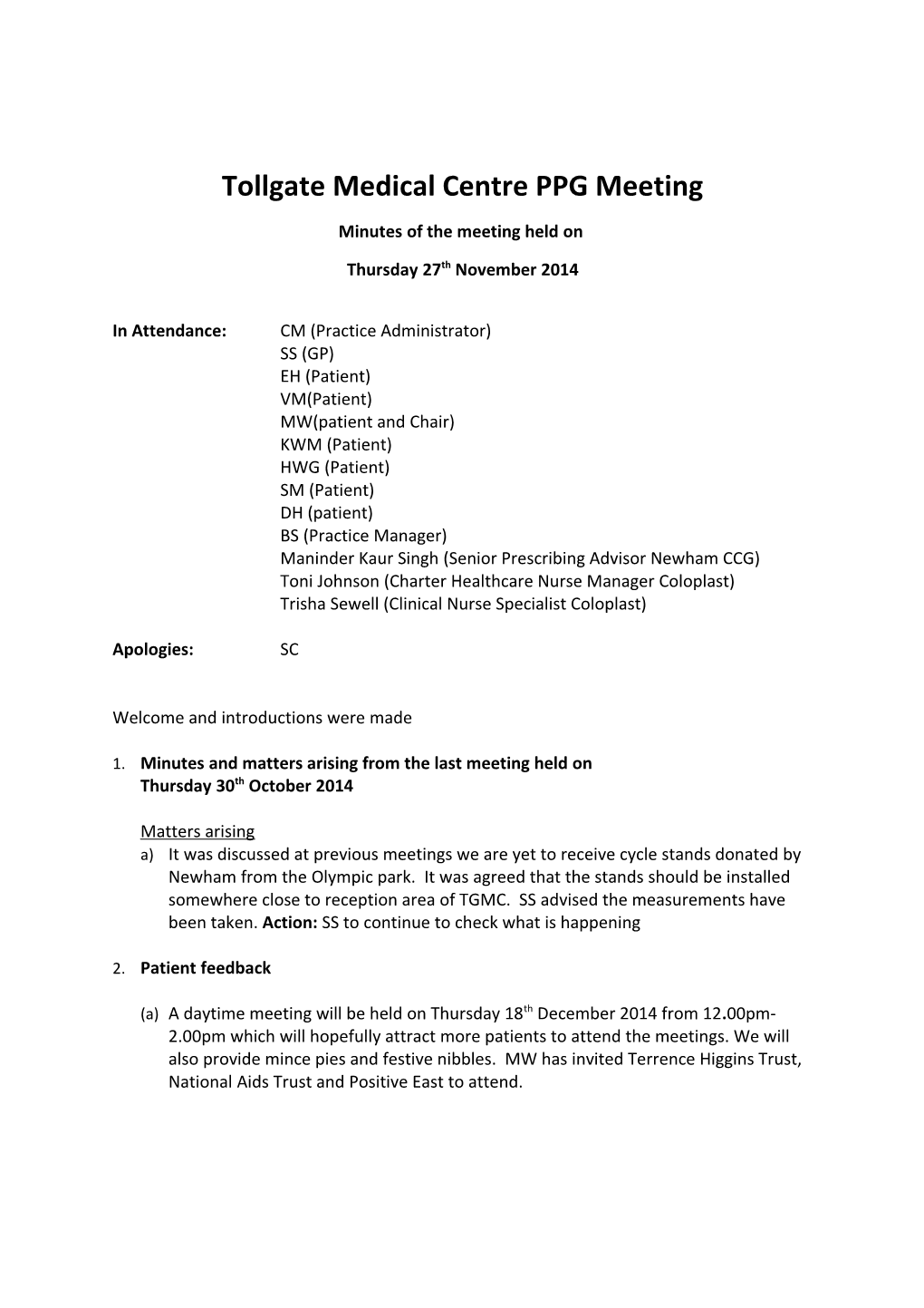 Tollgate Medical Centre PPG Meeting