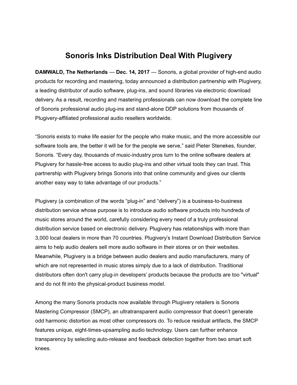 Sonoris Press Release