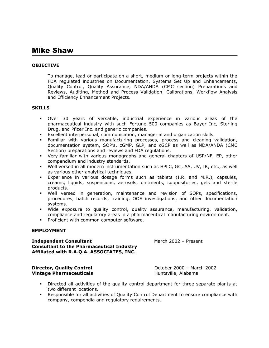 Resume of Mike Shah