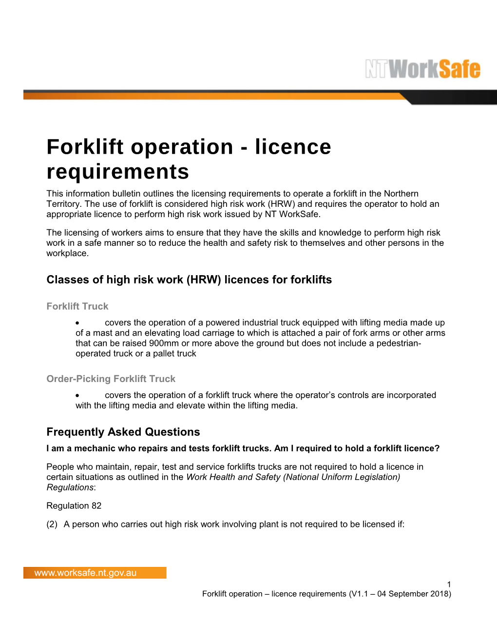Forklift Operation - Licence Requirements