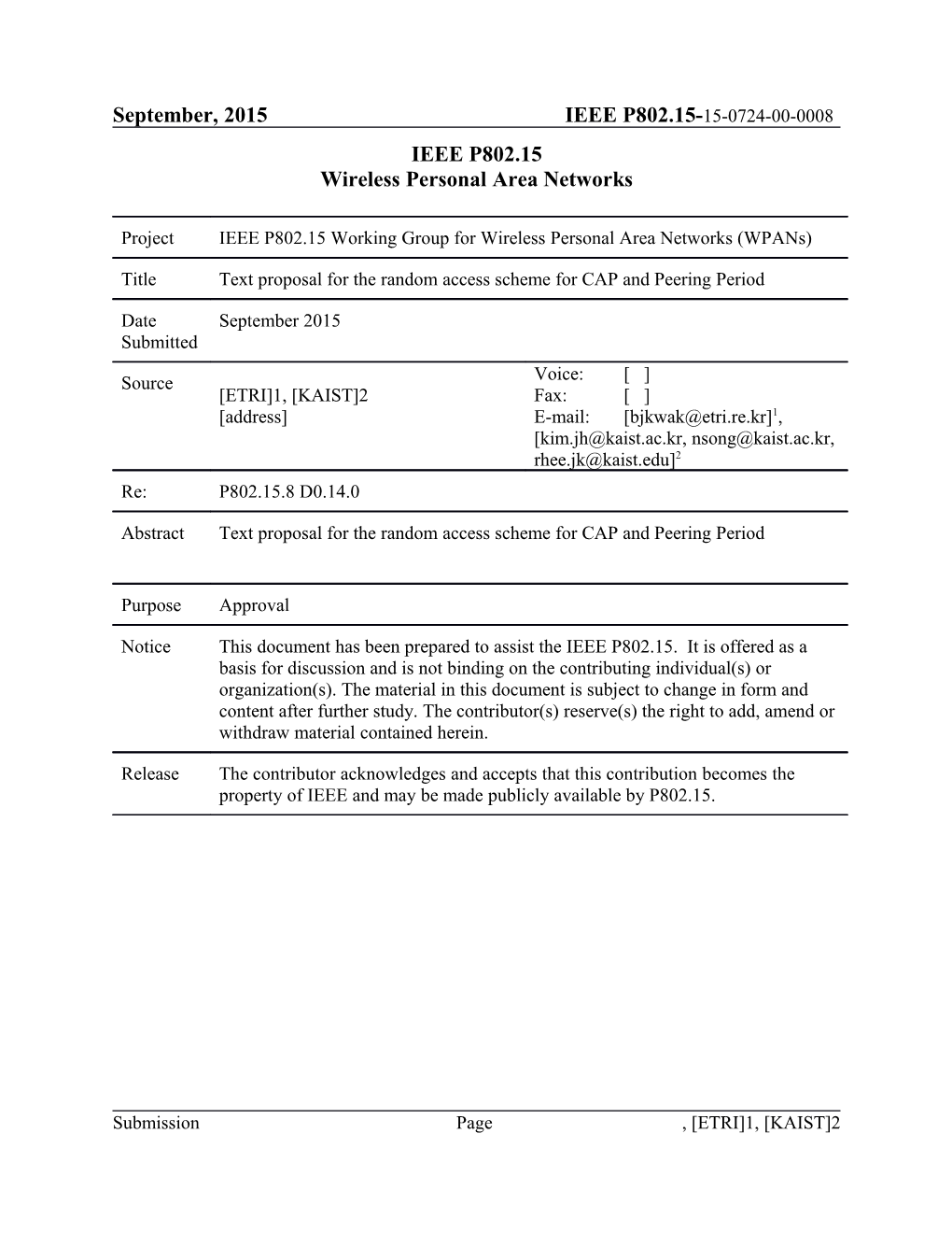 Text Proposal for the Random Access Scheme for CAP and Peering Period