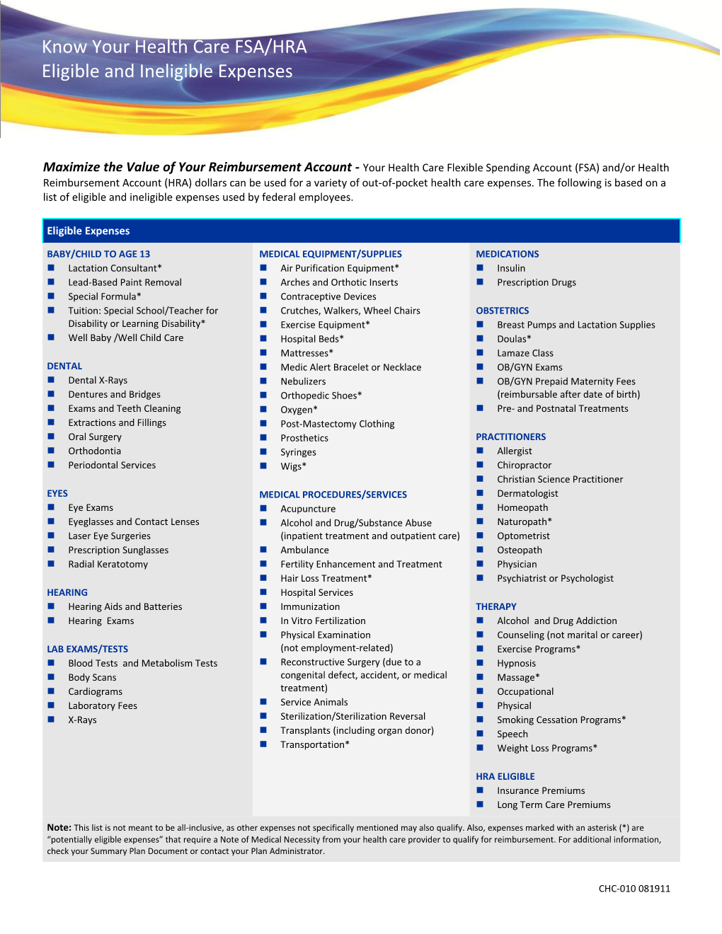 The IRS Does NOT Allow the Following Expenses to Be Reimbursed Under Health Care Fsas