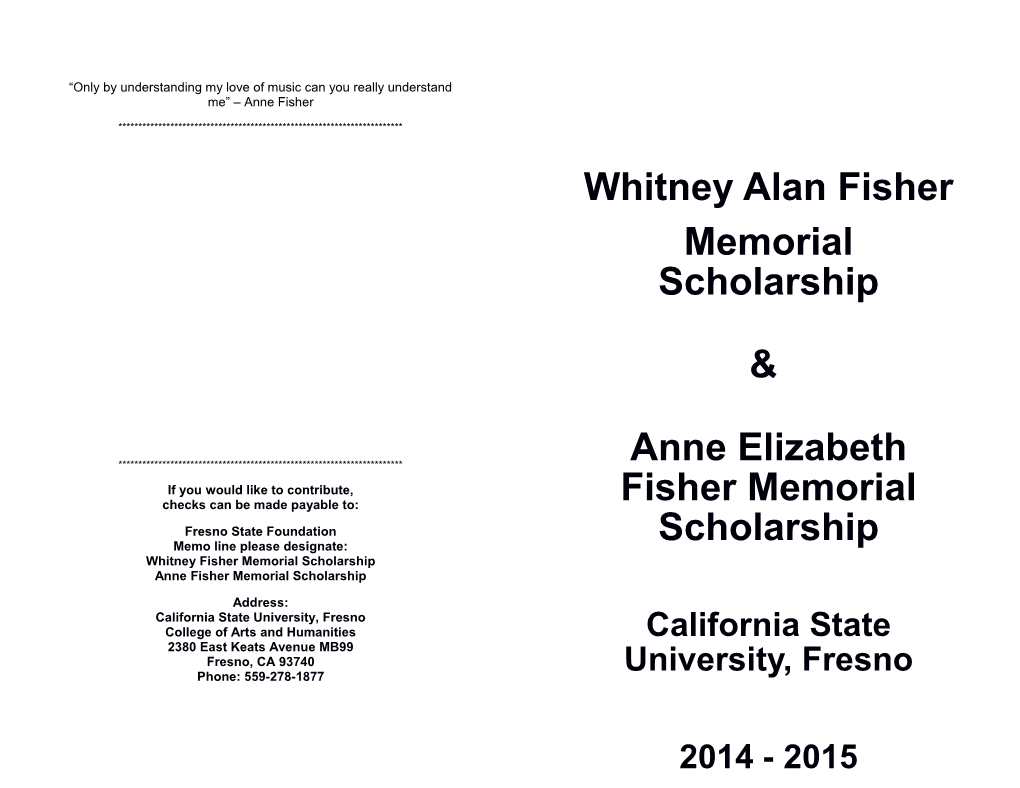 Anne Elizabeth Fisher Memorial Scholarship for Music